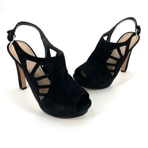 Marc Fisher Trinaa Black Suede Platform Sling Back Heel